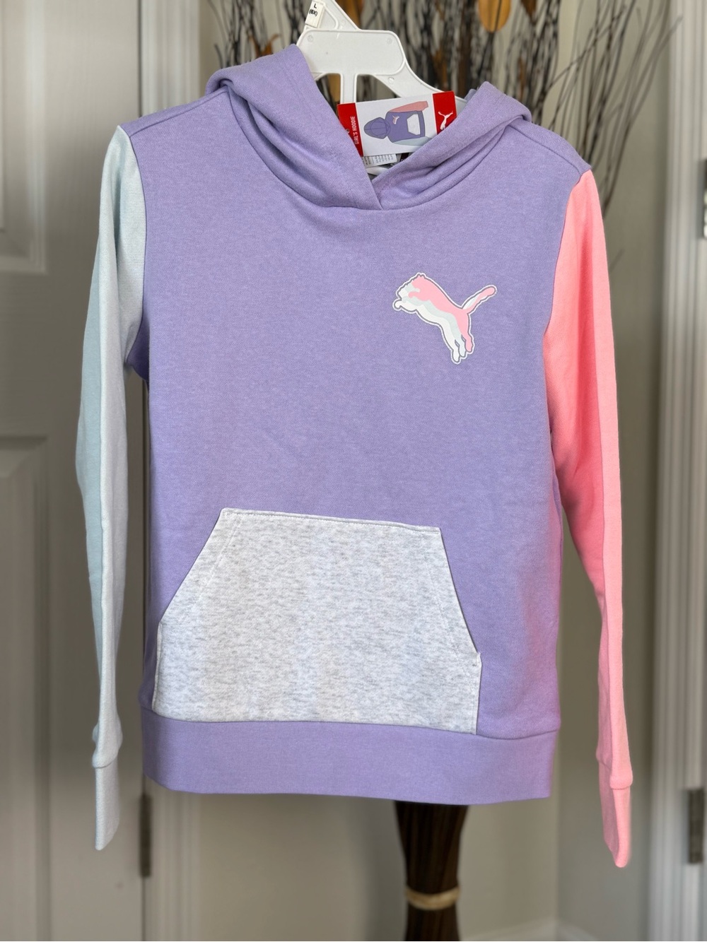 Puma Pastel Lavender Hoodie with Pink & Light grey Sleeves